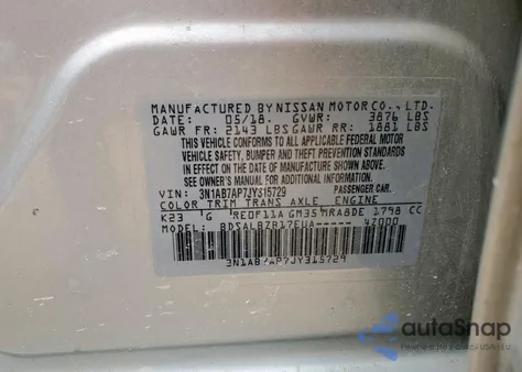 2018 Nissan Sentra S из США, поврежденный, VIN 3N1AB7AP7JY315729